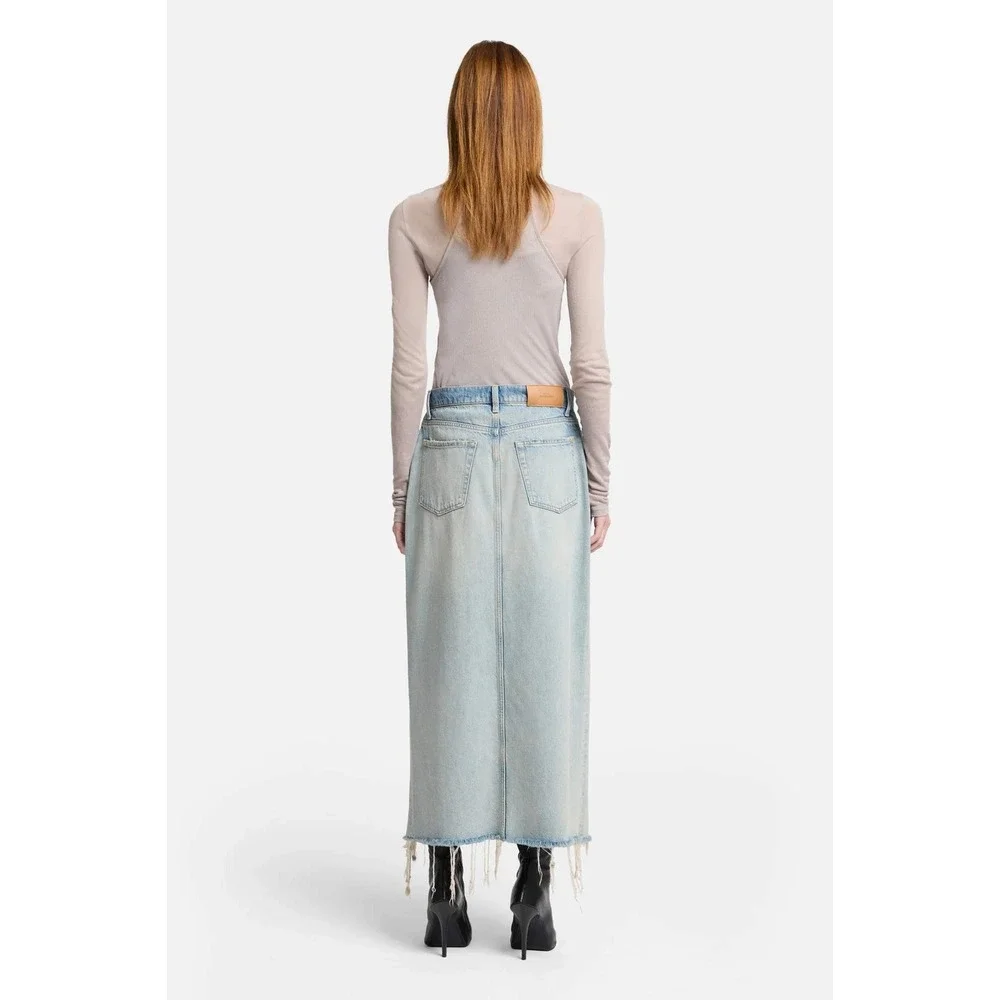 7 For All Mankind Distressed Asymmetrical Denim Maxi Skirt Size 27 - Picture 7 of 13